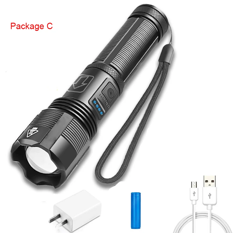 D2 Flashlight Super Bright LED XHP70 XHP50 4 Core Torch Hiking Camping P70.2 Power Display AAA or 18650 EDC Flashlights Lighting high powered flashlights Flashlights