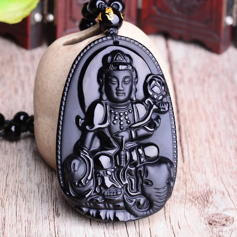 Amitabha Pendant Necklace Black Obsidian Carved Buddha Lucky Amulet Necklaces For Women Men Jewelry Gifts Jewelry Drop Shipping