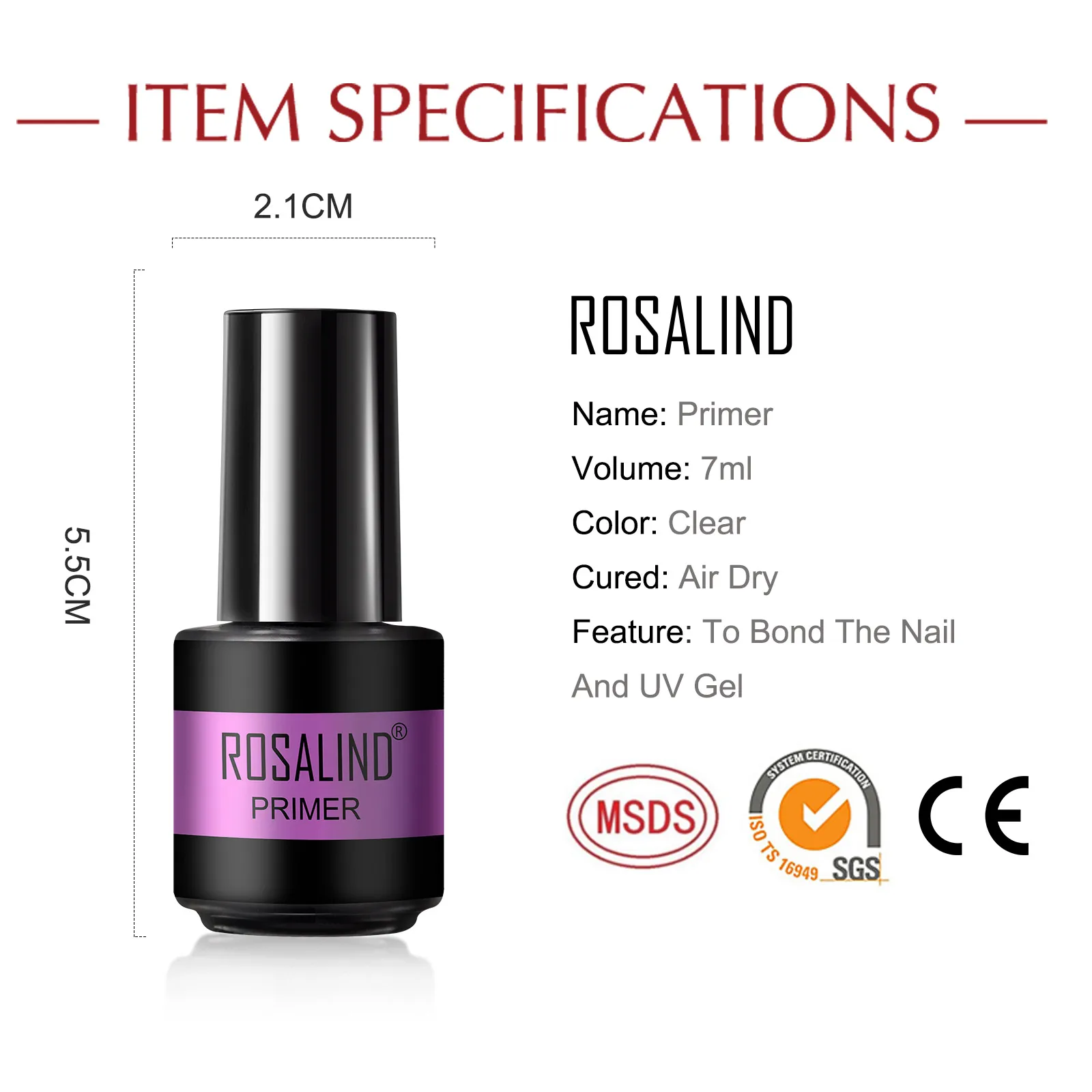 ROSALIND Primer Top Base Coat 7ML Gel Nail Polish For Manicure Long Lasting Nail Art Salon Gel Varnish UV LED Color Gel Polish