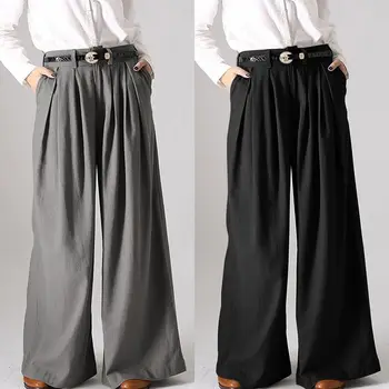 

ZANZEA Women Casual Cotton Long Trousers Office Ladies Wide Leg Pants Loose Solid Pockets Bottoms Plus Size Streetwear Pantalon