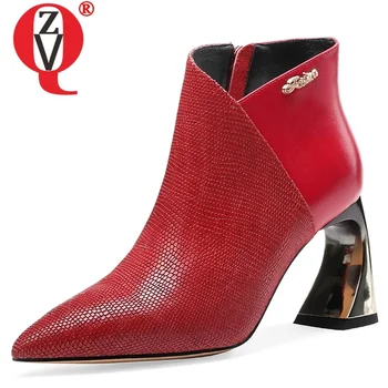 

ZVQ 2019 Autumn New Fashion Sexy Ankle Boots Outside High Quality Genuine Leather Plus Size Zipper Women Shoes Drop Shipping