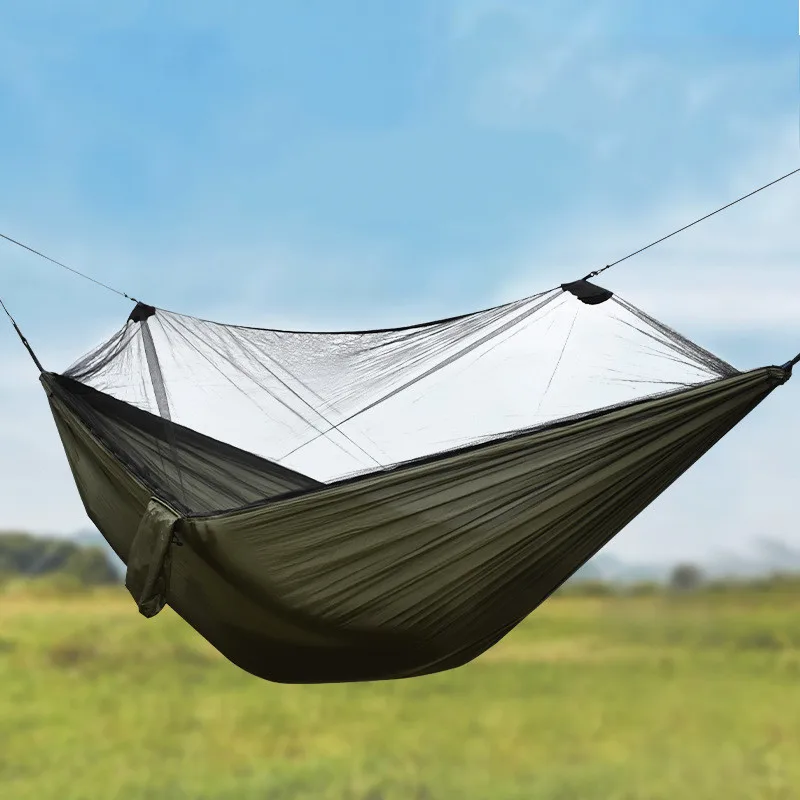 1set Portable Camping Hammock Outdoor Flat Sleep Hammock Tent Suspension Kit with Mosquito Net Rain Fly and Tree Straps Supplies