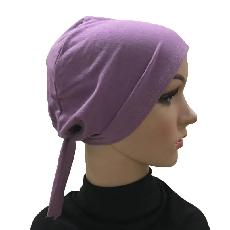 Женская хлопковая шапка бандана под голову шапочка с шарфом головной убор мусульманская внутренняя шапка после химиотерапии исламские арабские шапочки Skullies Повседневная - Цвет: Purple