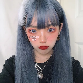 

MANWEI 60CM Long Straight Light blue Lolita Cute Synthetic Hair Halloween Bangs Party Cosplay