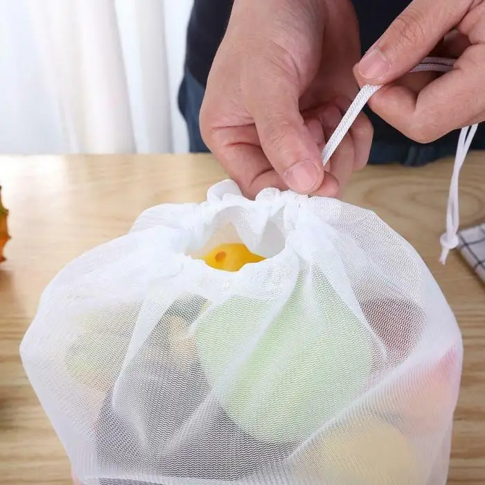 5Pcs/Set Shopping Storage Mesh Cloth Bag Reusable Drawstring Fruit Bags PI669
