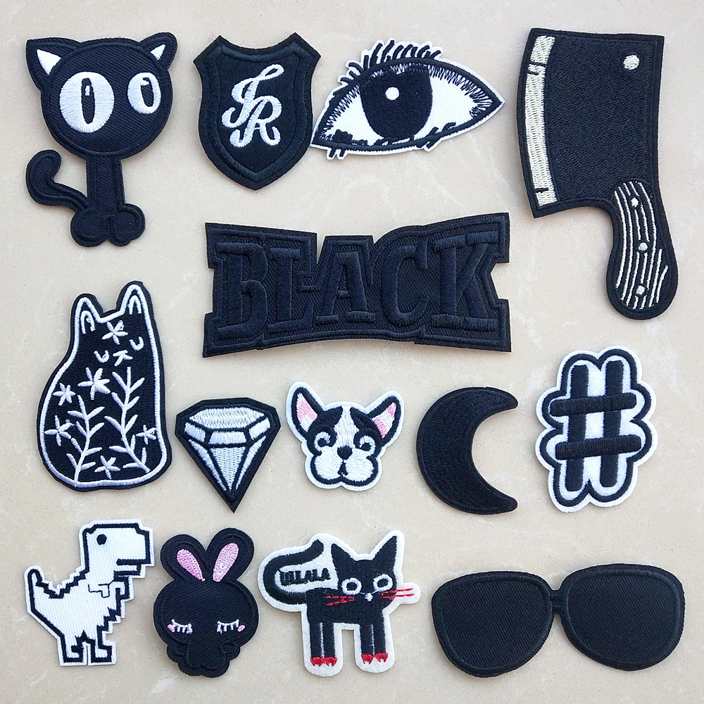 Patches Appliques Clothes Black White  Black White Iron Patches - Fashion  Embroidery - Aliexpress