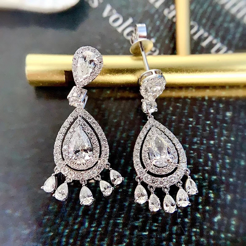 Cxsmy Solid 14K белые золотые 0 5 карат Ct 4*6 мм Серьги с подвесками в форме груши тонкие