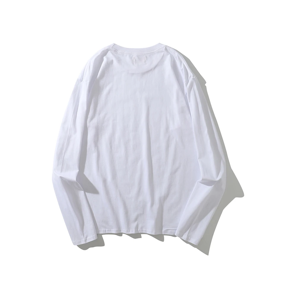 Отверстие однотонные, стиль Харадзюку вырез лодочкой футболка с длинным рукавом для мужчин свободные Harajuku уличная Camiseta Masculina футболка