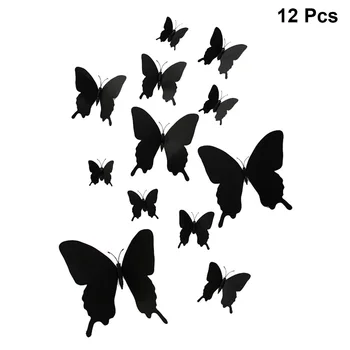

12pcs Black Single-layer Swallowtail Butterfly Wall Stickers Set 3D Wall Decals Home Decorations for Bedroom Living Room