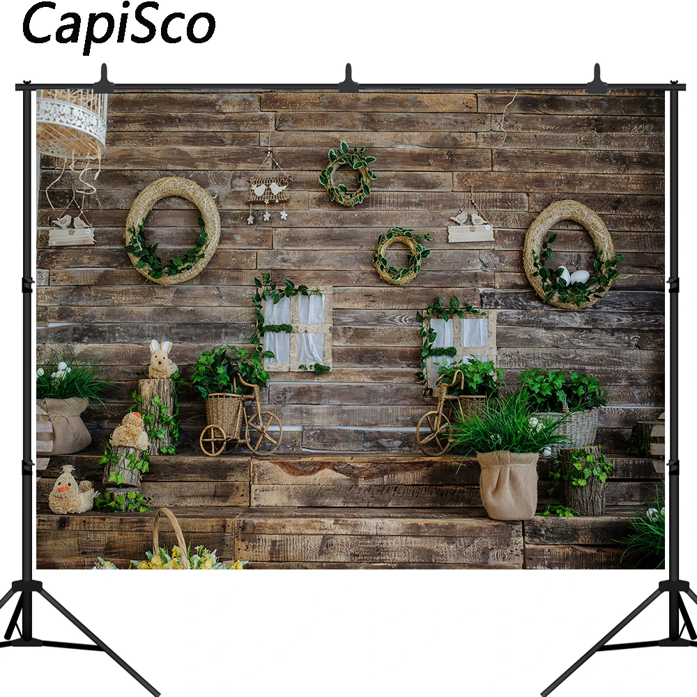 Capisco Easter Photography Backdrops Dark Wooden Wall Eggs Bunny Chicken Spring Party Baby Newborn Portrait Photo Background | Электроника
