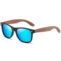 Eco-Friendly Retro Walnut Wood Sunglasses - Polarized UV Protection Anti-Blue Lens Men's Fashion (Blue)