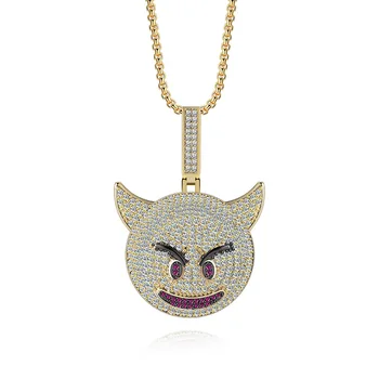 

Hot sale funny little devil expression Gold color Pendant sparkle zircon hip hop Necklace men's women's jewelry gif