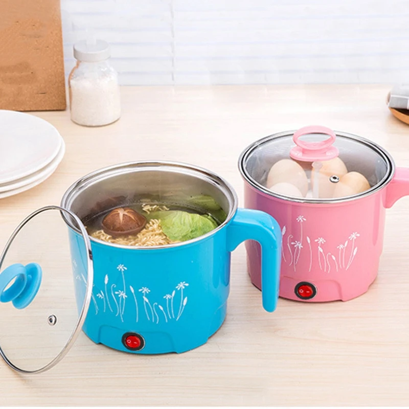Multifunction 1.8L Electric Skillet Stainless Steel Hot Pot Noodles Rice Cooker Steamed Egg Soup Pot Mini Heating Pan Eu Plug