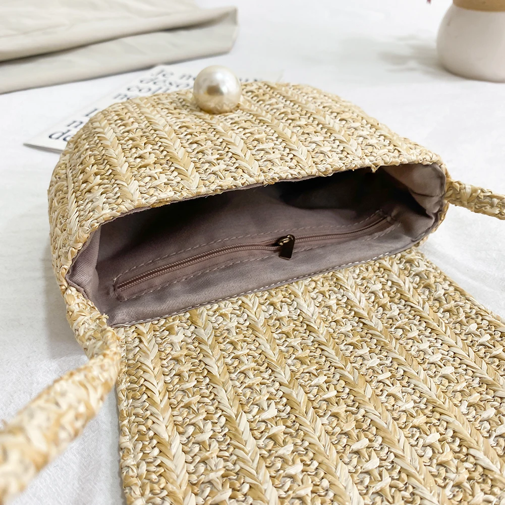 Woven Straw Bag Summer Holiday Beach Bag with Pearl Ladies Woven Bucket Straw Bag Hot Handbags Clutch for Women 2020