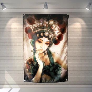 

Chinese Opera Flower Tapestry Poster Banners Paintings Clubhouse Studio Wall Decoration Four Holes Hanging Flags Cloth Art