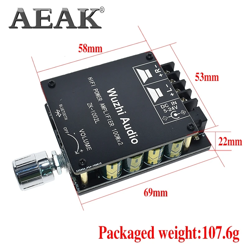 AEAK ZK-1002L TPA3116D2 100WX2 Мини Bluetooth 5,0 беспроводной аудио Мощность Цифровой усилитель доска стерео Amp DC 12 В 24 В