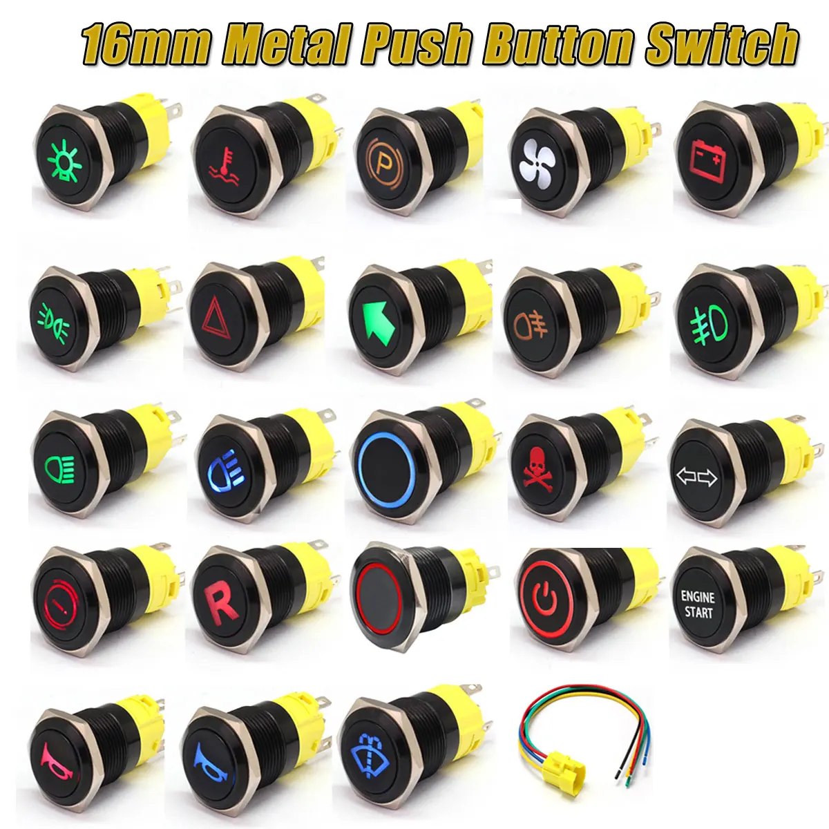 

12/24V 16mm LED Indicator Warning Light Lamp Dash Panel Metal Push Button Switch Momentary Latching on off for car yacht ship