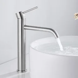 HOTBEST Brushed High Basin Faucet Bathroom Taps Single Lever  Wash Hand Face Mixer Washbasin Faucets with Hose