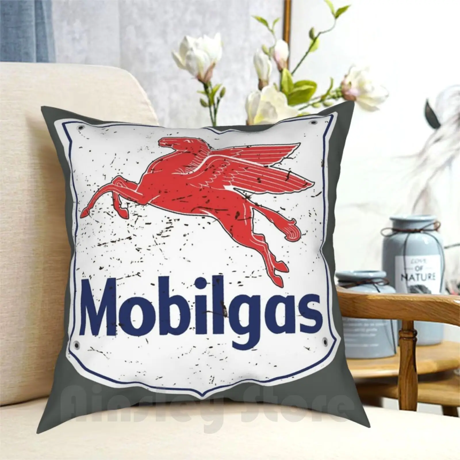 

Mobil Gas-Distressed Pillow Case Printed Home Soft DIY Pillow cover Retro Vintage Mobil Pegasus Oil Cool Exxon Motor Oil