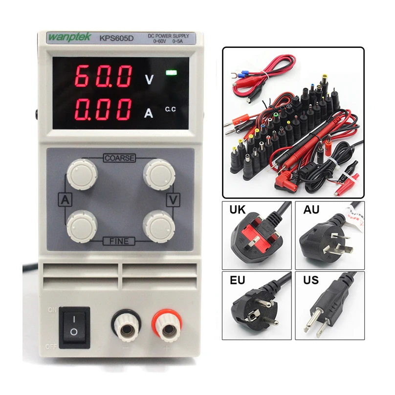 

DC Power Supply KPS605D Variable 60V 5A Adjustable Switching Regulated Power Supply Digital with Alligator Leads lab Equipment