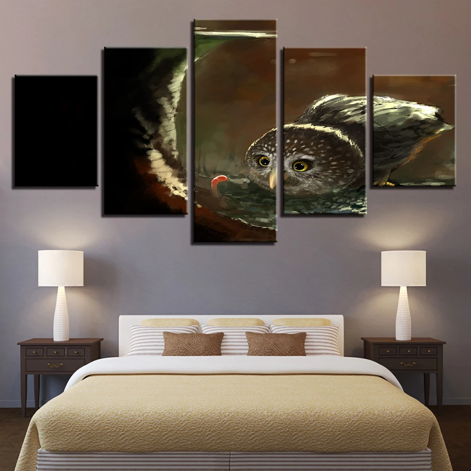 Animal Print Owl Lion Cat Tiger Canvas Paintings Poster Wall 5 Panel Home Decorations Living Room Abstract 200 | Дом и сад