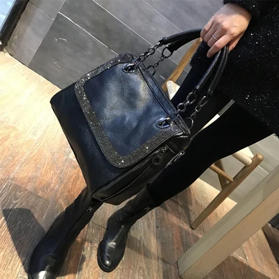 women winter novelty black tote handbag pu leahter diamond one shoulder bag OL elegant comutting bag causal crossbody bag
