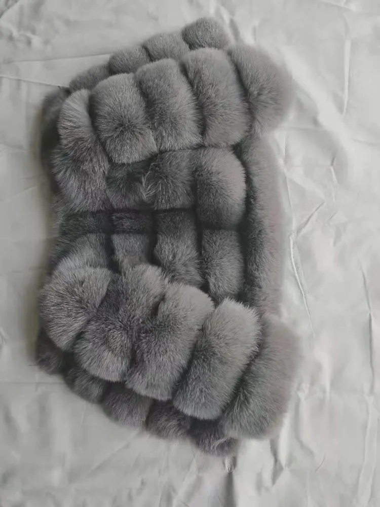 Серый Модное короткое пальто из натурального меха, Женское пальто из натурального Лисьего меха, зимнее пальто с рукавами три четверти, теплая одежда, теплое пальто - Цвет: Серый