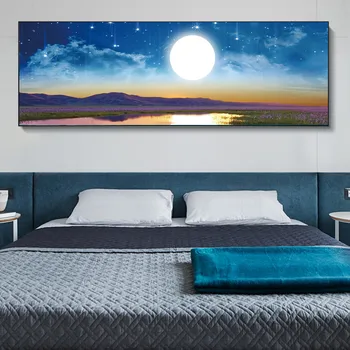 

Beautiful Purple Orchid River Under The Full Moon Painting Canvas Posters Prints Cuadros Wall Art Picture For Bedroom Decoration