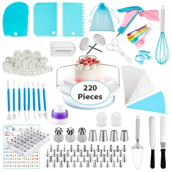 

220pcs Cak Decorating Nozzle Set Baking Tools Turntable Decoration Kitchen DIY Icing Piping Cream Reusable Kit Baking Cake Tools