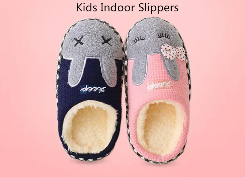 Children Indoor Slippers Warm Plush Cartoon Style Boys Girls Winter Home Floor Shoes Slip On Soft Kids Bedroom Slides SH080403