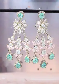 

Korean version light luxury micro ice set zircon fresh spring and summer Earrings elegant long women's earrings wholesale