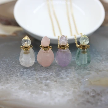

Pumpkin Shaped Perfume Bottle Pendants Necklace,Natural Crystal Amethysts Gems stone Essential Oil Diffuser Vial Jewelry Charms