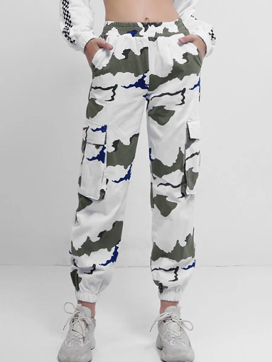 ZAFUL Mid-Waist Printed Jogging Pants Pockets Bouquet Pants Graphic Elastic Waist Casual Women Pants Autumn Multi Standard Size