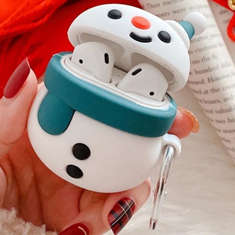 Чехол для наушников с мультяшным снеговиком для AirPods 1 2, bluetooth-гарнитура, зарядная коробка, милый 3D Мягкий силиконовый чехол, рождественские подарки