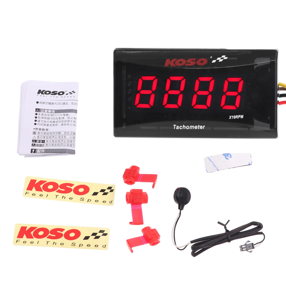 Koso RPM Gauge мотоциклетный Мини светодиодный цифровой тахометр 0~ 2000 об/мин дисплей с красным и синим мото Koso вольтметр на выбор - Цвет: Red LED Tachometer