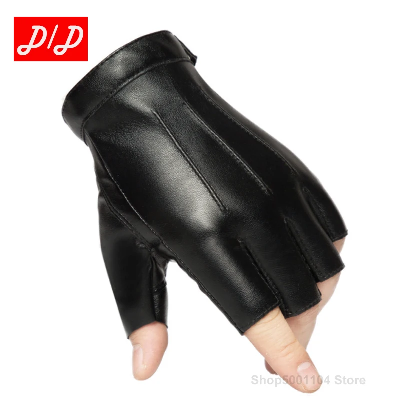 2022 Fashion Half Finger Gloves Men Women PU Leather Fingerless Mitten Black Driving Comfortable Eldiven Guantes G04