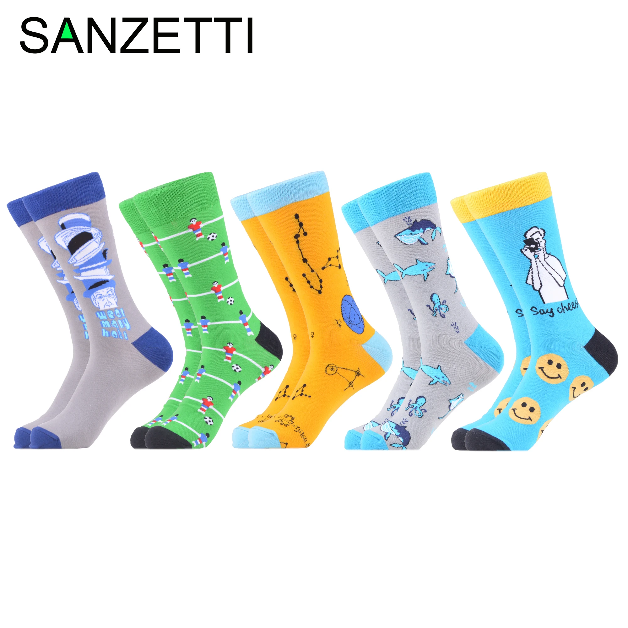 

SANZETTI 5 Pair/Lot 2019 New Men's Casual Combed Cotton Socks Wedding Crew Socks Popular Novelty Harajuku Colorful Dress Socks