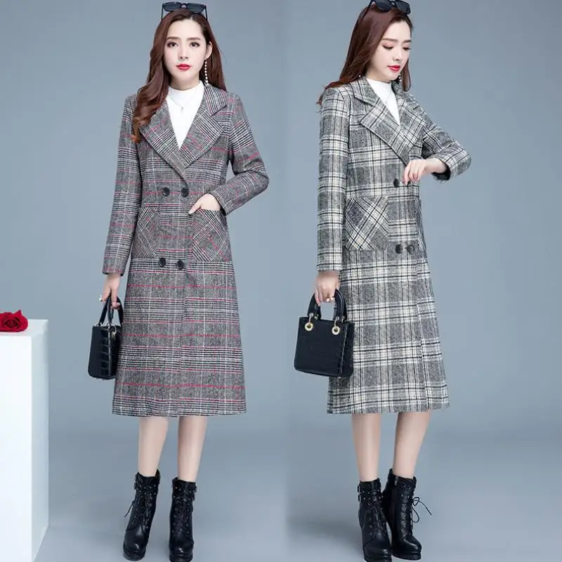 Komiyama-jaqueta xadrez casual solta para mulheres, casacos contrastantes,  lapela, manga comprida, bolsos, outono, nova, 2023 - AliExpress