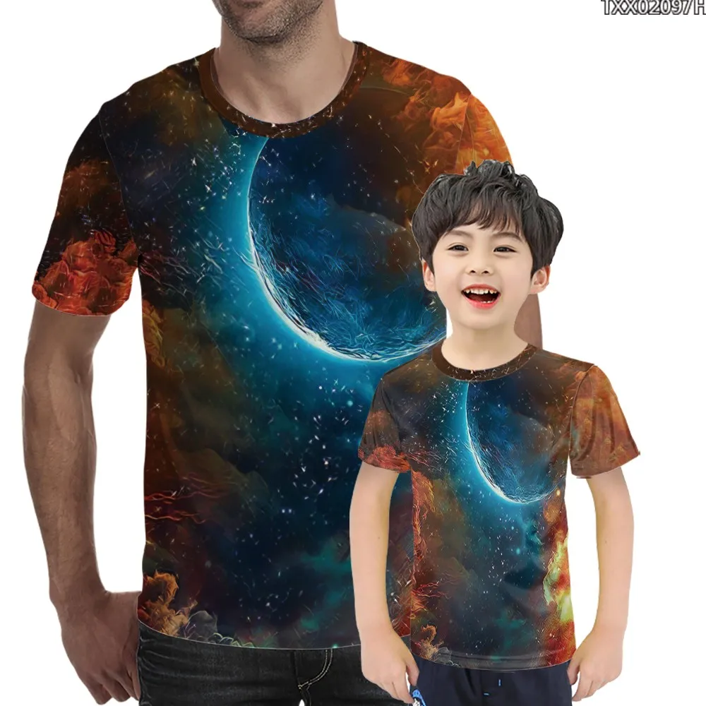 

2020 Europe and America new cool universe star 3D digital printing tshirt men's casual round neck short sleeve T-shirt