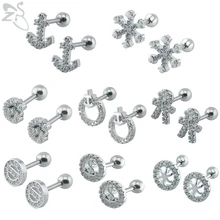 ZS 2 предмета круглый Форма Нержавеющая сталь серьги для Для женщин девочек CZ кристалл серьги-гвоздики ювелирные аксессуары ‒ серёжки подарок Brincos, можно носить с просвет