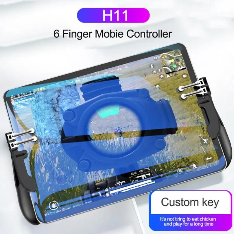  2pcs H11 6 Finger Mobie Controller for PUBG Gamepad Tablet Trigger Handle