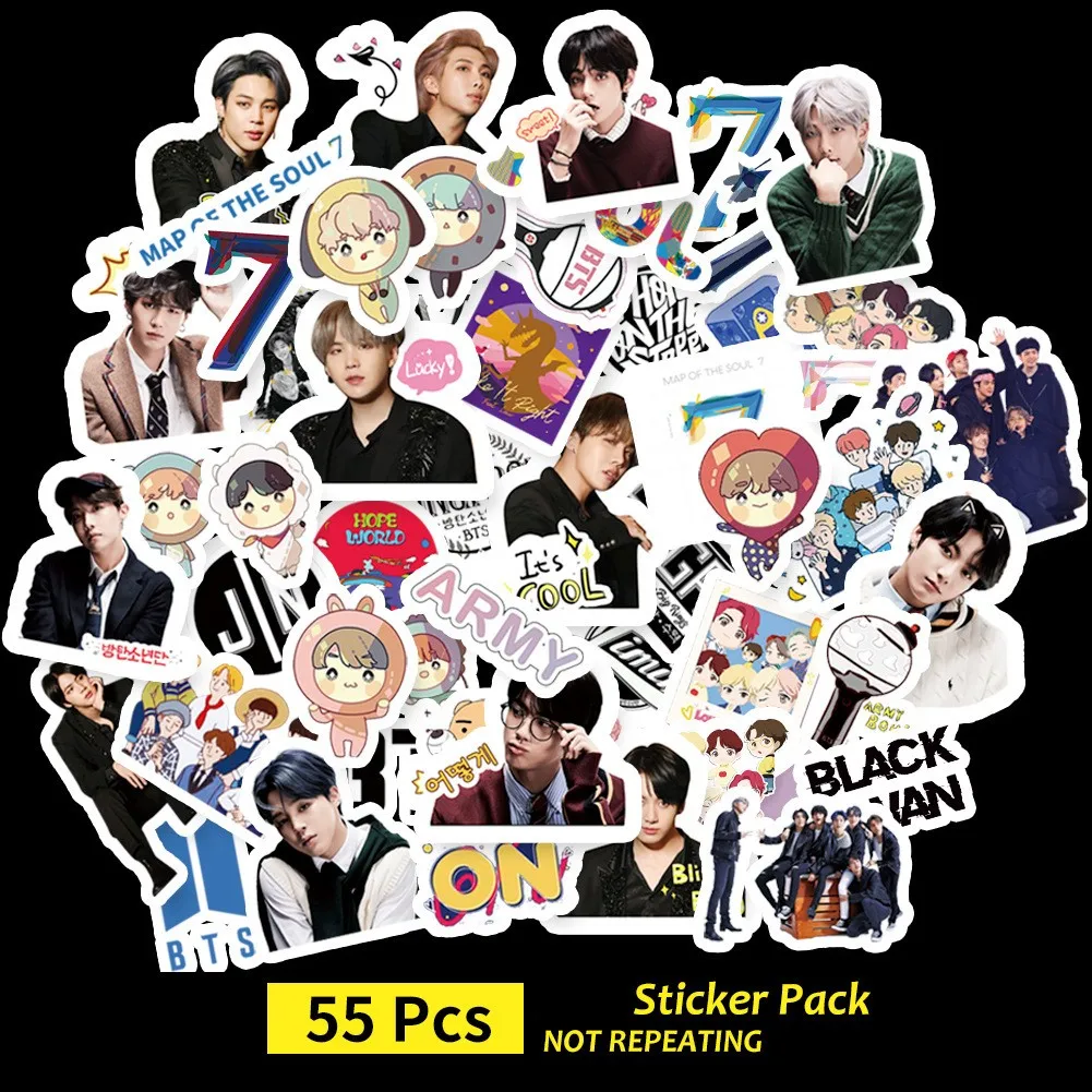 55pcs set kpop bangtan boys stickers map of the soul 7 jung kook jimin jin suga j hope diy cartoon stickers room decor wall stickers aliexpress