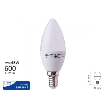 

V-TAC LC1479N Led lamp E14 C37 7W 600LM neutral white 4000K drop shape olive candle SKU-112