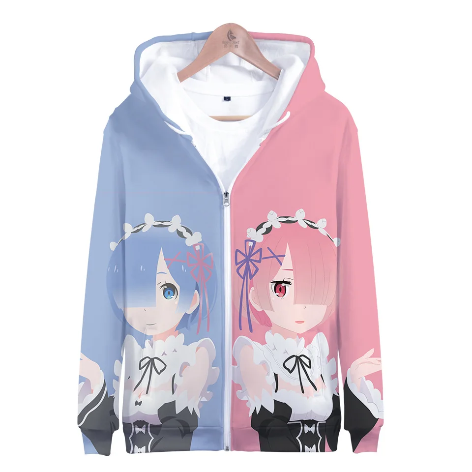 Re:Zero Kara Hajimeru Isekai Seikatsu Women/Men Hoodies Sweatshirts Anime Emilia Rem Ram Cosplay Zipper Hooded Jacket Outerwear Re:Zero Kara Hajimeru Isekai Seikatsu Women/Men Hoodies Sweatshirts Anime Emilia Rem Ram Cosplay Zipper Hooded Jacket Outerwear