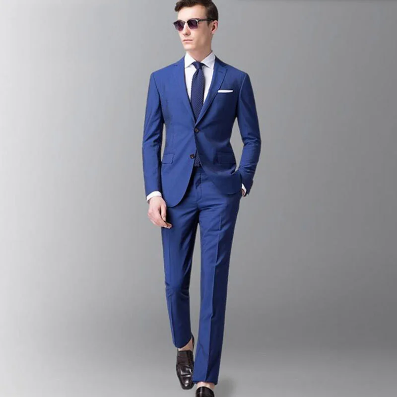 

Vintage Slim Fit Groom Tuxedo Pants Business Royal Blue Classic Men Suits Costume Homme Man Blazer Jacket Terno Masculino 2Piece