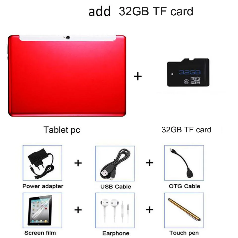 add 32G TF Card 10,1 дюймов tab 4G планшетный ПК 10,1 wifi планшет с GPS на базе Android 4G Телефонный звонок планшет Bluetooth детский планшет 10 ядер 10 дюймов - Комплект: add 32G TF Card