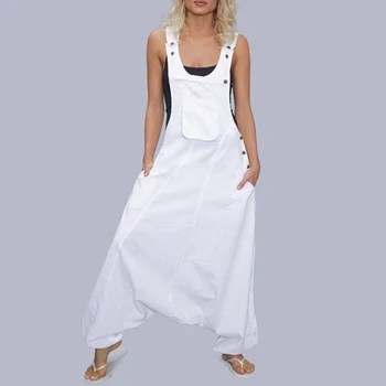 

Fashion Summer Female Casual Jumpsuits Casual Women Jumpsuit Big Pockets Sleevlesee Adjusted Strap High Waist Jumpsuit Rompers