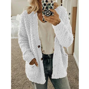

Long Sleeve Fluffy Cardigan Coat Fleece Pocket Sweater Jacket Womens Oversized