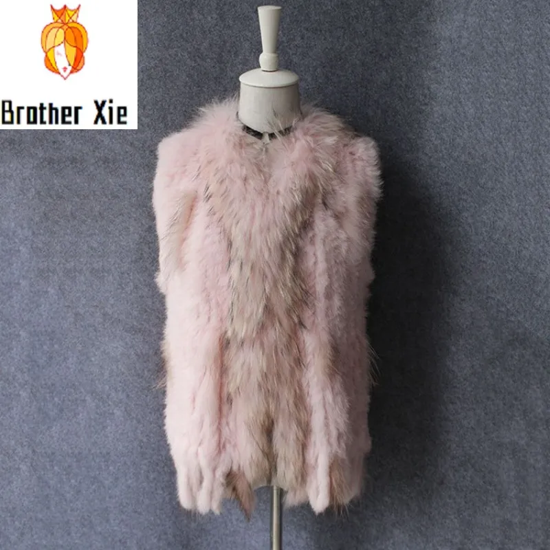 

Natural Real Rabbit Fur Vest Female Waistcoat Elegant Raccoon Dog Fur Collar Sleeveless Jacket Winter Real Fur Short Coat