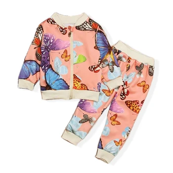 

Baby Clothes For Girls Cartoon Butterfly Long Sleeve Coat Pants 2 Piece Set Children's Clothing Set